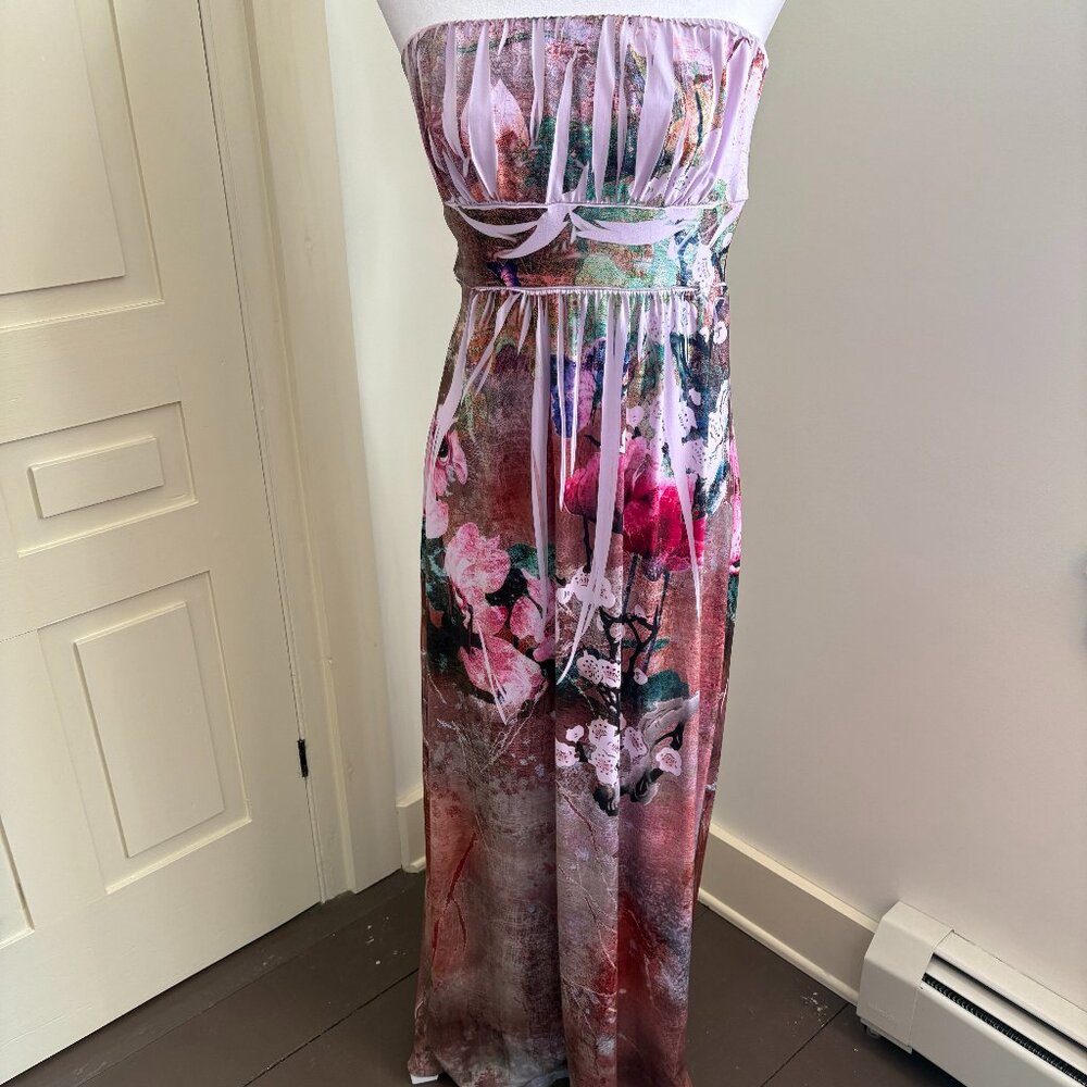 Strapless Maxi Dress in Woodsy Floral Multicolor Print by believe...., Small